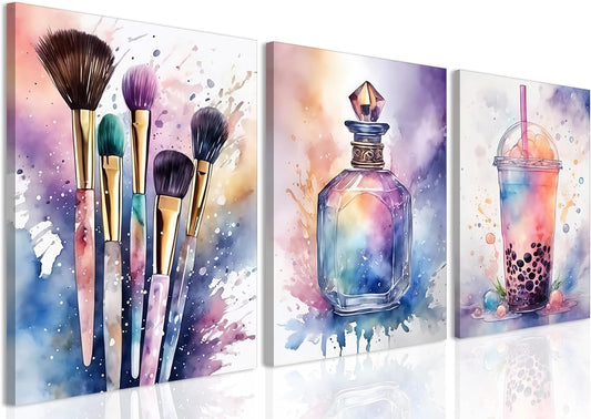 Skiennix Framed Teen Girls Bedroom Wall Art - Colorful Fashion Makeup & Drink Prints | 12x16 Inch Decor