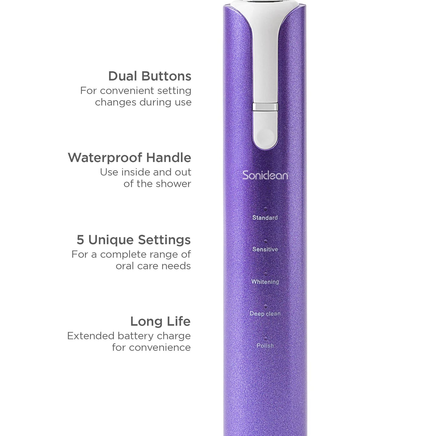 Soniclean Lux Sonic Toothbrush for Adults with 6 Toothbrush Heads, Rechargeable, Automatic, Purple