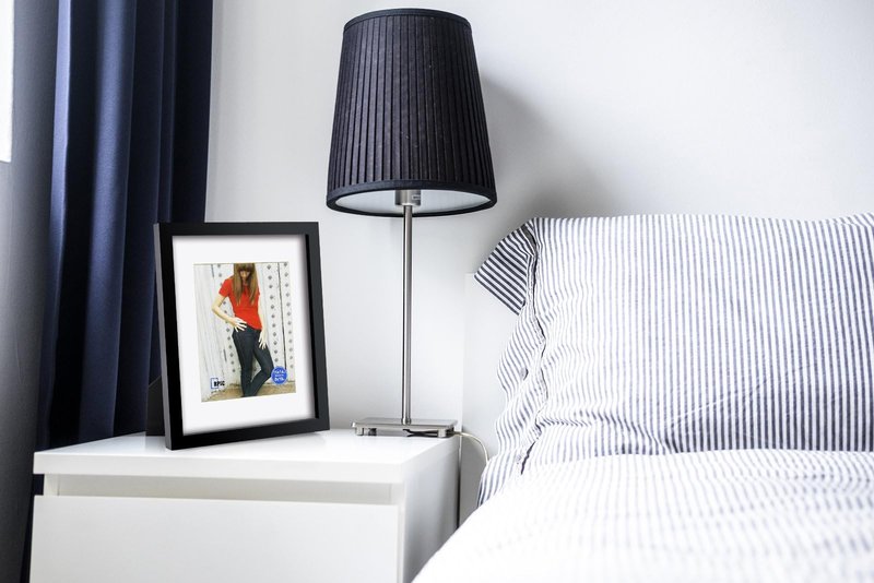 RPJC 11x14 inch Picture Frame Made of Solid Wood and High Definition Glass Display Pictures 8x10 with Mat or 11x14 Without Mat for Table Top Display and Wall Mounting Photo Frame with Stand Black