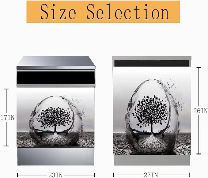 Wine Glass and Tree of Life Art Decoration Dishwasher Cover Black Abstract Decal Magnetic Cover for Dishwasher Front Door 23x17inch Magnet Sticker Kitchen Dishwasher Decor Panel