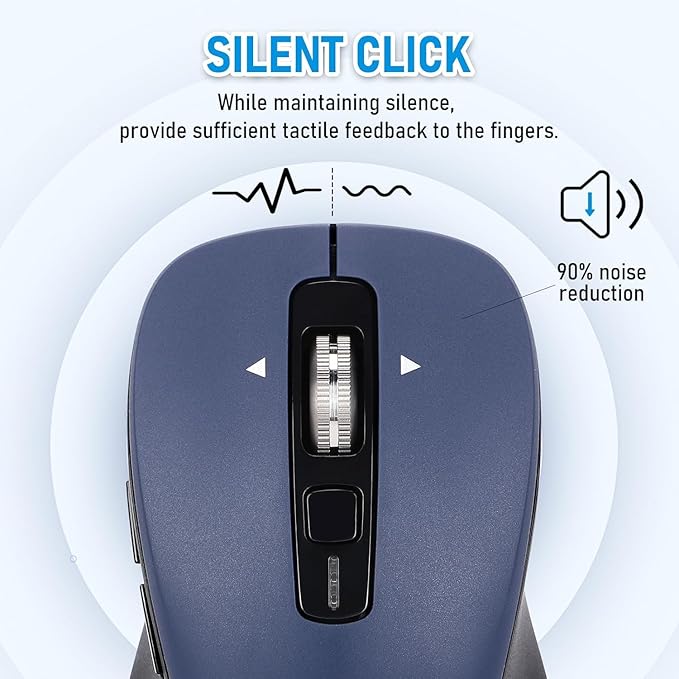 CITLLA Wireless Bluetooth Mouse (USB + BT1 + BT2), Full Size Mouse, 4-Way Scrolling, Multi-Device Silent for Computer, Laptop, iPad, MacBook (Navy Blue)