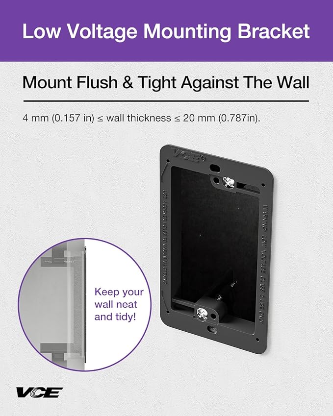 VCE Low Voltage Mounting Bracket Single Gang Wall Plate, Flush Low Voltage Box for Network, HDMI, Coaxial, Speaker, Telephone Cables, Black, 25 Pack