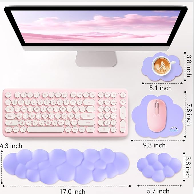 Sushret Cloud Wrist Rest for Computer Keyboard, 4-in-1 Memory Foam Leather Cloud Keyboard Wrist Rest and Mouse Pad Set with Ergonomic Support for Arm and Palm Cushion, Gaming/Work Setup, Purple
