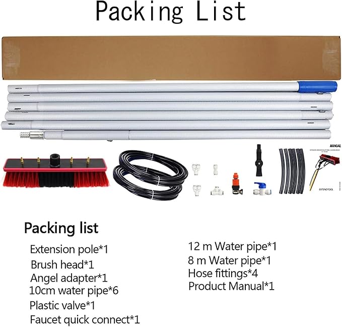 5m Window Cleaning Telescopic Pole, Water Fed Extendable Brush, Suitable for Cleaner Conservatory Roof Photovoltaic Panel Cleaning Extendable Solar Panel Roof Cleaning Tools