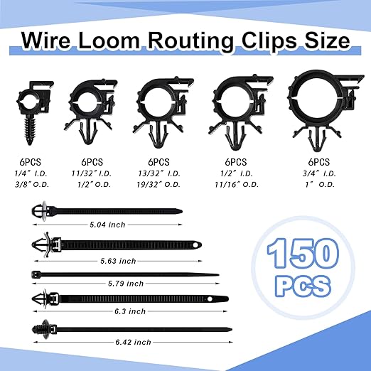 Funnymoom 150 pcs Car Wire Loom Routing Clips Push Mount Cable Tie Assortment 10 Sizes Car Harness Routing Clips Universal Wiring Harness Replacement Parts for Automotive