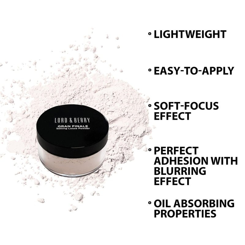 Lord and Berry Gran Finale Setting Loose Powder - Translucent Powder - Reduces Appearance of Pores and Controls Shine - 8301 Translucent - 0.42 oz.
