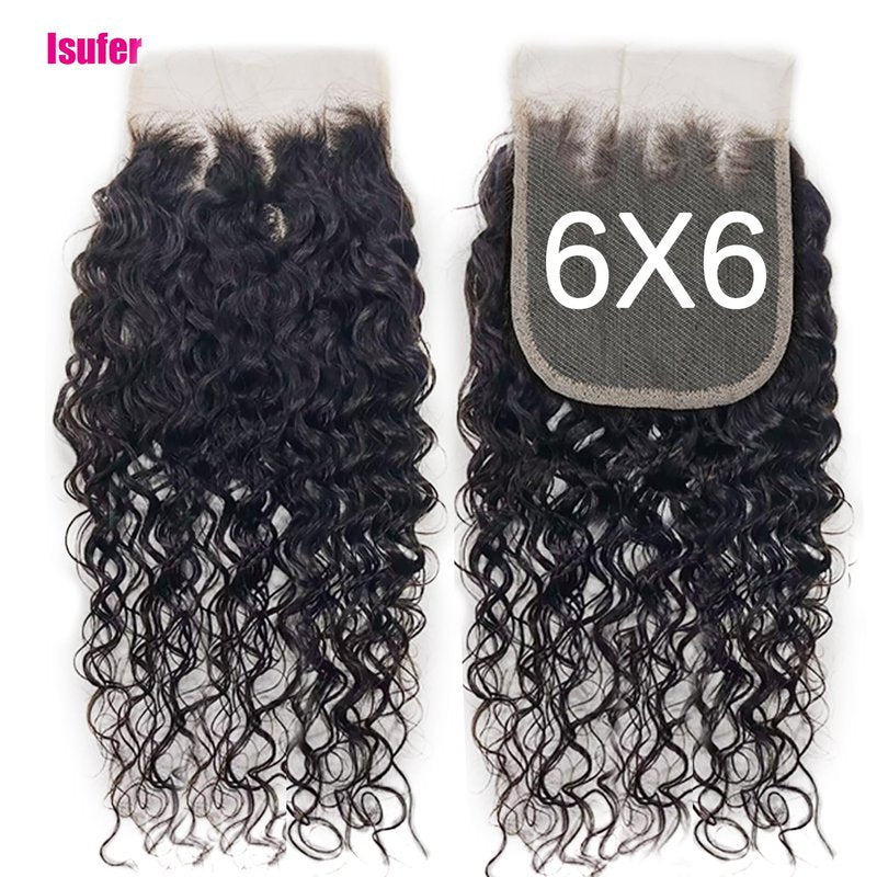 Water Wave 6x6 HD Transparent Lace Closure - 10 Inch Pre-Plucked Natural Hairline with Baby Hair | High Density Brazilian Virgin Human Hair