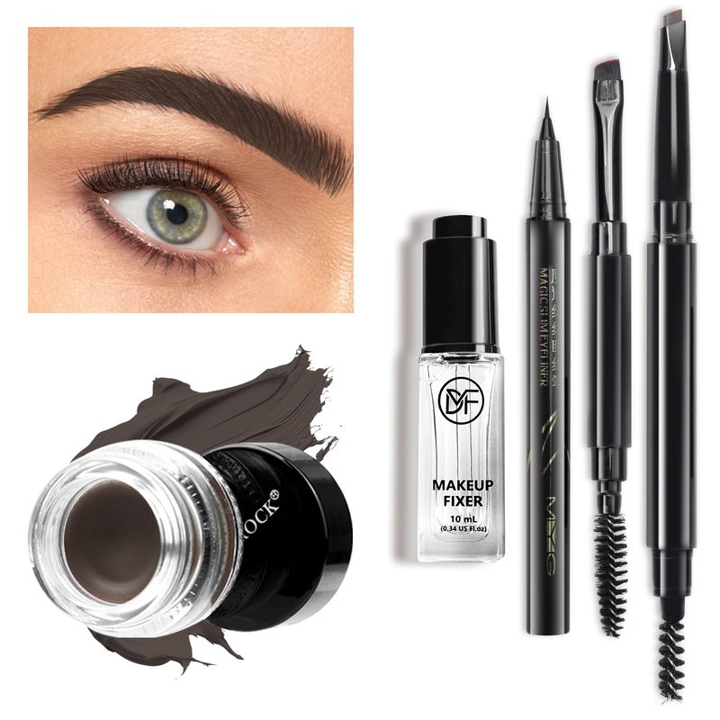 Cosmetics Pigment Activator,Mixing Liquid Eyebrow Pomade Pencil Kit for Eyebrows Makeup, with Waterproof Eyebrow Pencil,Dual-ended Eyebrow Brush,Eyebrow Pomade-Dark Brown