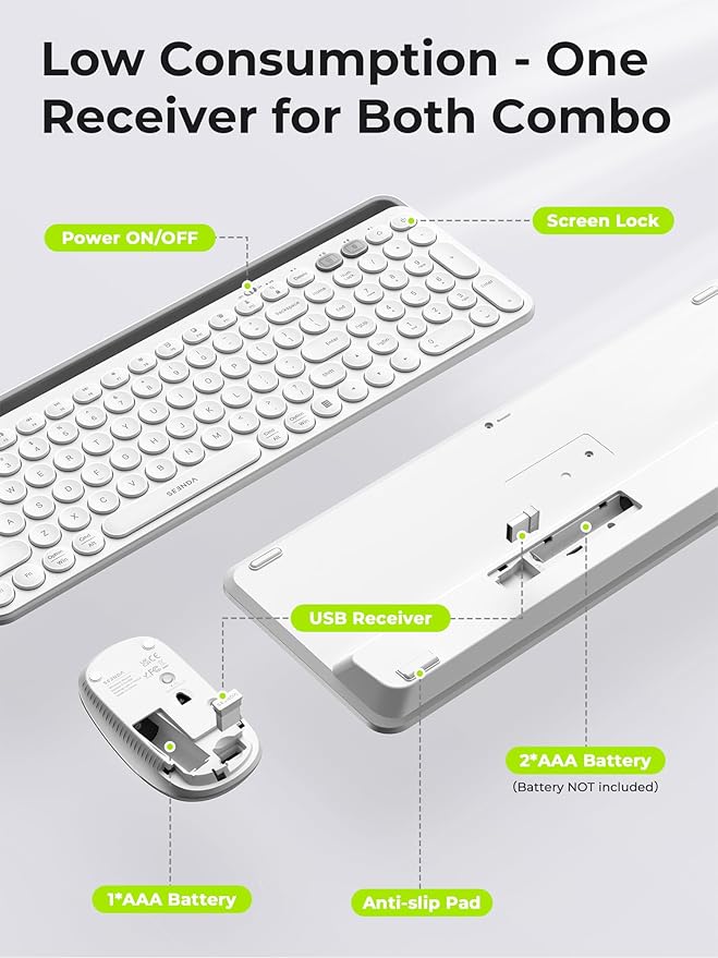 seenda Bluetooth Keyboard and Mouse for iPad, CTU-301 Wireless Multi-Device Connection Bluetooth+2.4G Keyboard Mouse Combo with Tablet Holder for iPad/MacBook/Windows, iOS/Android/Phone, White