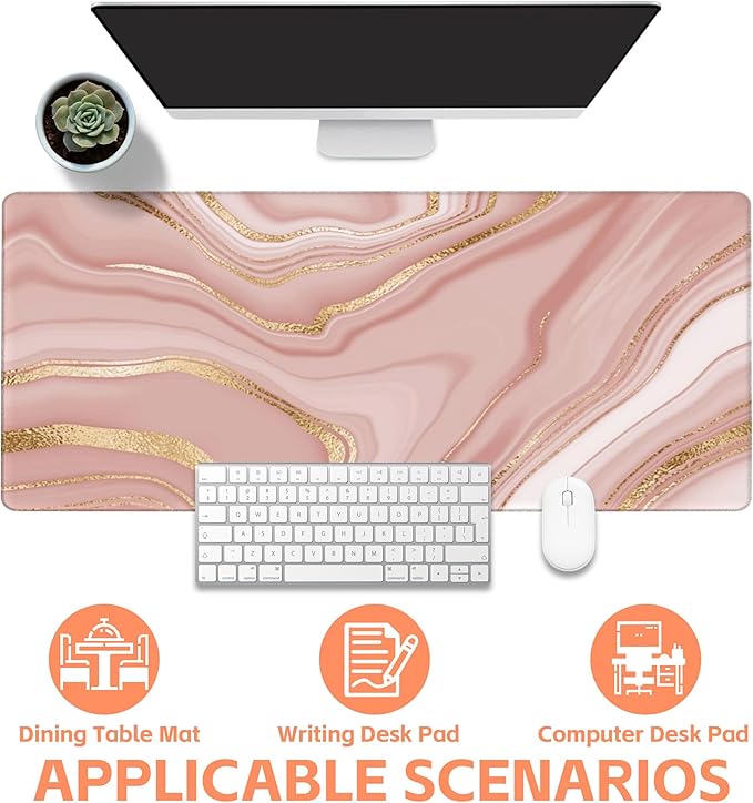 NIYLYNSYN Mouse Pad Large Liquid Marble Non-Slip Gaming Desk Mat with Stitched Edge Laptop Keyboard Desk Pad for Work Home Gaming (35.4 x 15.7 Inches)