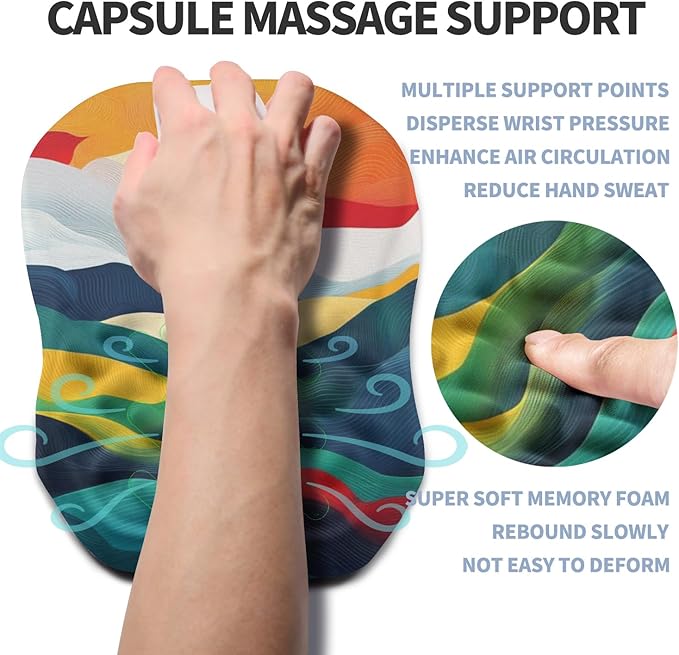 Gleamtide Ergonomic Raised Mouse Pad Wrist Support with Bilateral Slope Memory Foam Mousepad for Wrist Rest and Carpal Tunnel Pain Relief 11.8x7.9〃Colorful Lines