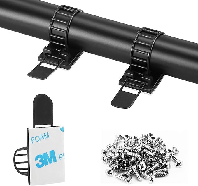 100Pcs Adhesive Cable Management Clips with 50Pcs Zip Ties, Adjustable Nylon Cable Strap Ties Wire Clips Clamps Organizer, Extra Screw & Hole - 3.35 Inch Black
