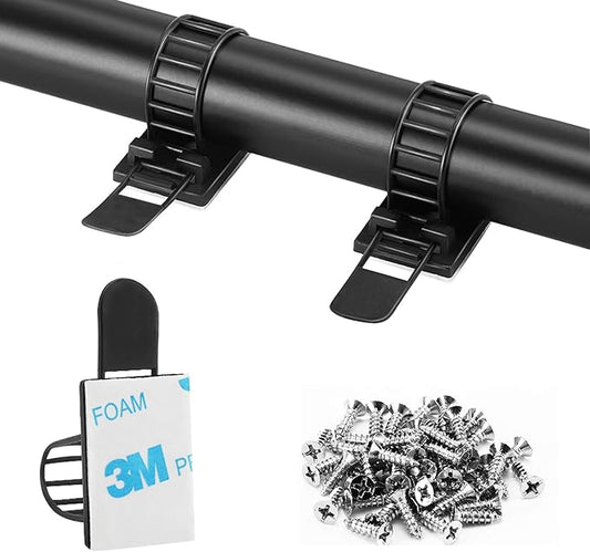 100Pcs Adhesive Cable Management Clips with 50Pcs Zip Ties, Adjustable Nylon Cable Strap Ties Wire Clips Clamps Organizer, Extra Screw & Hole - 3.35 Inch Black