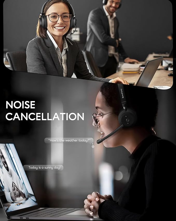 Wireless Bluetooth Headset with Microphone for Work, Bluetooth 5.3, Noise Reduction Mic with HD Voice, Hi-Fi Stereo Sound, Lightweight & Comfortable Design for PC, Laptop, Phone, Call Center, Home
