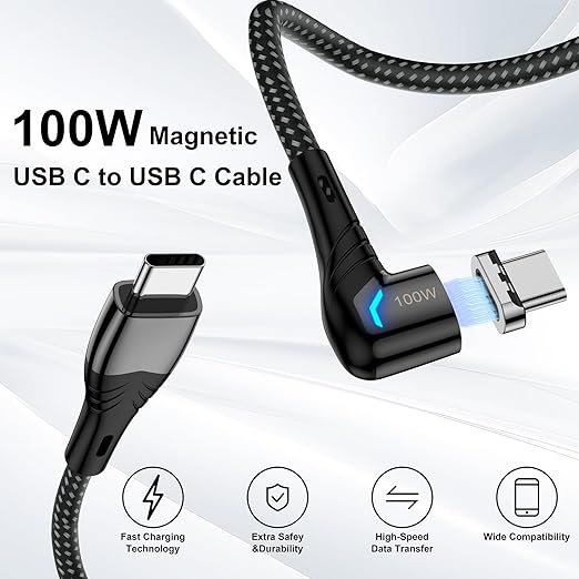 ZBF 100W USB C Magnetic Charging Cable, Right Angle Magnetic Phone Charger Cable(3 Pack, 5/5/5FT) 5A Fast Charging for Mac-Book Pro/Air, Pad Pro,Phone 17 16,14,13 Pro Max Galaxy S22