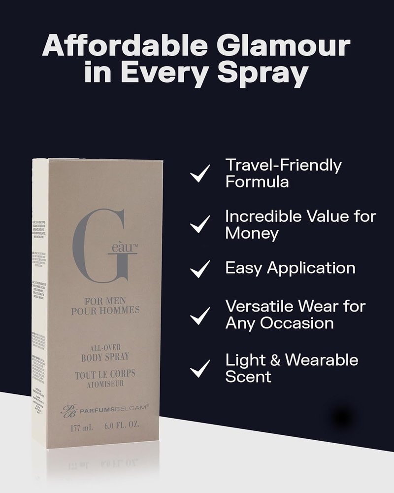 PB ParfumsBelcam All Over Body Spray for Men - Fresh Chypre Scent with Bergamot & Cedar | 6 Fl Oz Refreshing Daily Mist