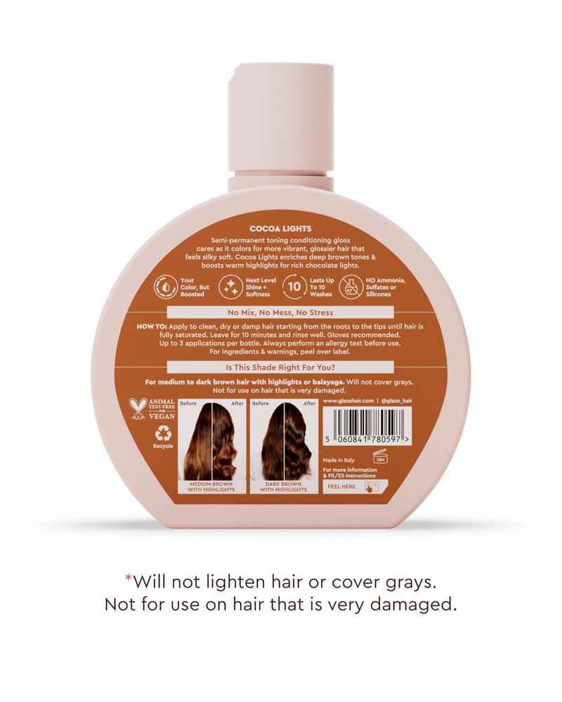 Glaze Super Gloss Color Conditioning Gloss – Cocoa Lights for Medium to Dark Brown Hair with Highlights – Rinse Out Semi-Permanent Hair Gloss that Enhances Color and Boosts Shine & Hydration