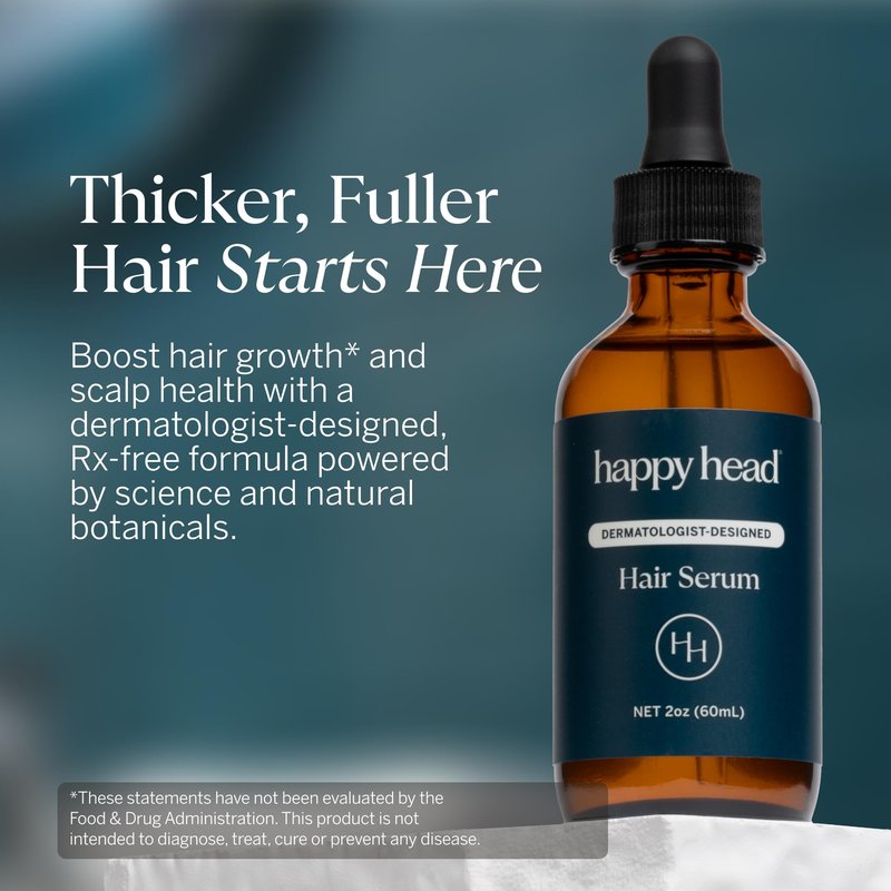 Happy Head Hair Serum for Men & Women with Procapil Biotin, Ashwagandha & Collagen, Leave In Scalp Application Formula for Daily Hair Care Routine at Home, Lightweight Use, 2 Oz Bottle