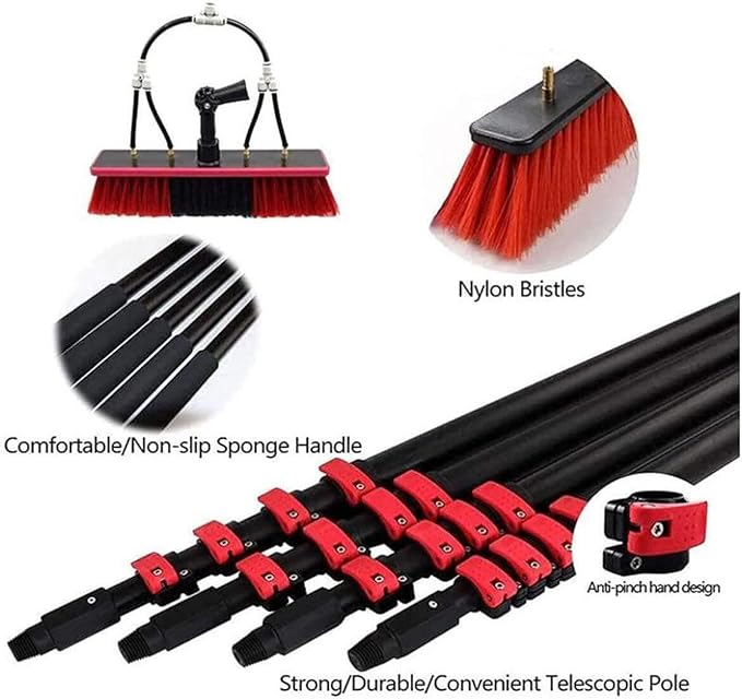 12ft-36ft Telescopic Window Cleaning Pole with Water Fed Brush - Extendable Roof Cleaning Equipment for Conservatories and Hard-to-Reach Areas Professional Cleaning Tools