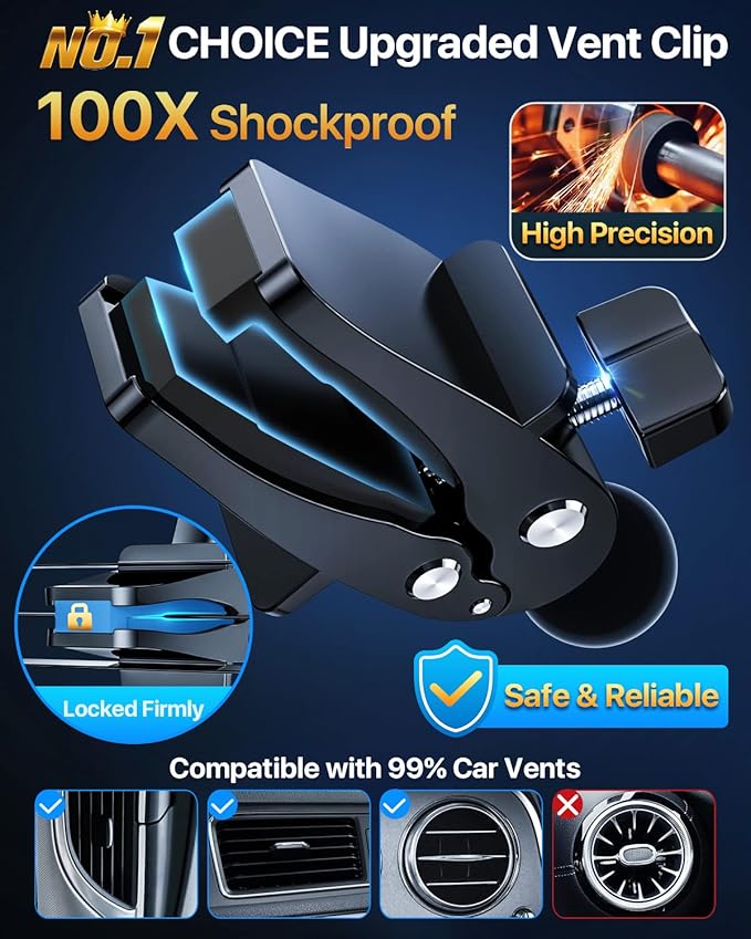 [Military-Grade Anti-Shake & 360° Rotatable Suction] 2026 Upgraded Car Phone Holder Mount【90+LBS Safest Strongest & Patent Certs】Dashboard Windshield Vent for iPhone 17 16 Pro Max Samsung,Dark Gray
