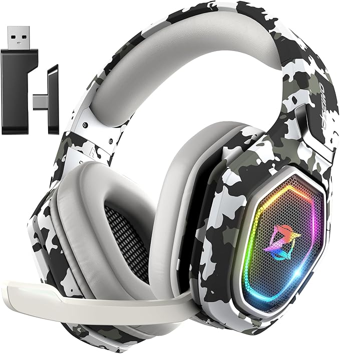 Ozeino Wireless Gaming Headset for Ps5, Ps4, PC, Gaming Headphones with Flip Mic and USB-A & USB-C Transmitter, 40Hr Battery Bluetooth Headset for Mobile, Mac, Laptop