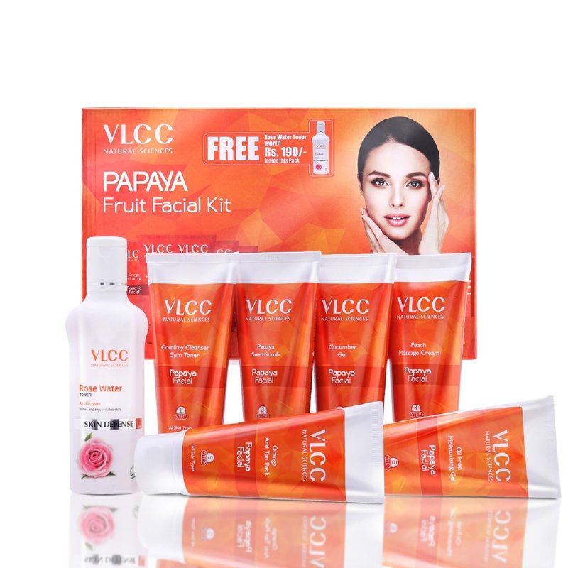 VLCC Papaya Fruit Facial Kit + FREE Rose Water Toner Worth Rs 170 | 300gm + 100ml