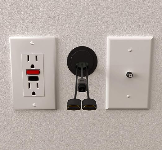 2PK Black Patented: Only Cable, Wire, Cord Management, Tool-Free Self-Securing/Locking Grommet with Cap Slider, for Walls, Ceilings, Desks - Used for All Surfaces 3/8" to 1" Thick, Made in USA