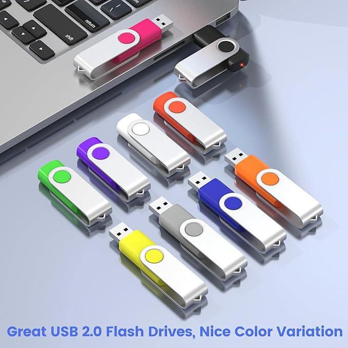 ABLAZE 16GB Flash Drive 10 Pack, USB 2.0 Memory Stick with Lanyards Swivel Thumb Drives Bulk Pendrive U Disk for Data Storage (Mixcolors)