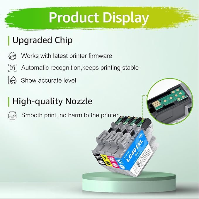 greencycle LC401XL Ink Cartridges for Brother Printer Replacement for LC401XL Ink Cartridges Black & Color 4 Pack Compatible with MFC-J1010DW MFC-J1170DW MFC-J1012DW MFC-J1800DW Printer