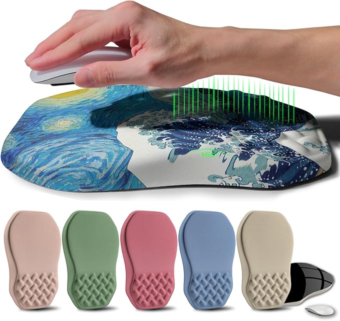 Gleamtide Ergonomic Raised Mouse Pad Wrist Support with Bilateral Slope Memory Foam Mousepad for Wrist Rest and Carpal Tunnel Pain Relief 11.8x7.9〃Starry Night Waves