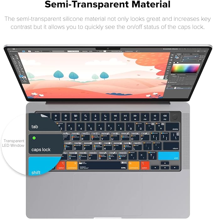 JCPal Adobe Illustrator Shortcut Guide Keyboard Cover for Apple MacBook Pro 14 inch / 16 inch (M1–M5), MacBook Air 13 inch / 15 inch (M2–M5) and MacBook Neo (US–Layout)