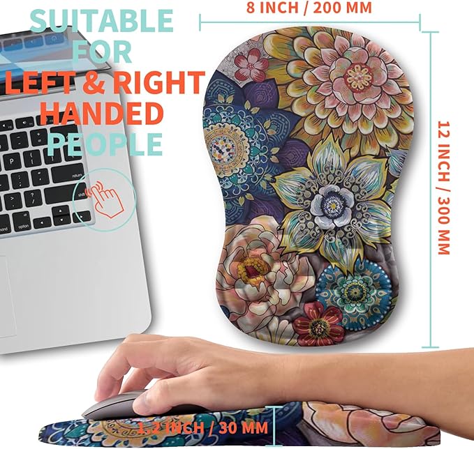Kuosgm Ergonomic Mouse Pad Wrist Support with Memory Foam Massage Bulge, Carpal Tunnel Pain Relief Mousepad Wrist Rest for Mouse(12x8 inch, Blooming)