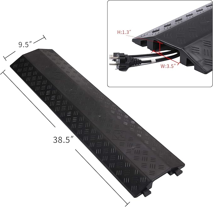Anbotek - Medium 1 Piece - Floor Cord Cover Cord Protector Drop Over Drop Trak Cable Ramp for Office Warehouse - Black