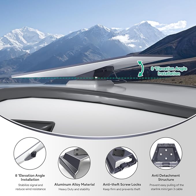 XLTTYWL Starlink Mount, Premium Starlink Standard Mobility Roof Bracket for Star Link Starlink Standard 4/4X/Gen 3 Flat Dishy Fits RV, Boat, Wood, Metal, Plastic or Slotted Vehicle Rails