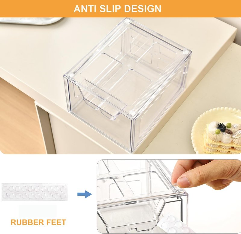 Stackable Makeup Organizer - Clear Plastic Storage Drawers Set of 4 | Ideal for Vanity & Bathroom Organization
