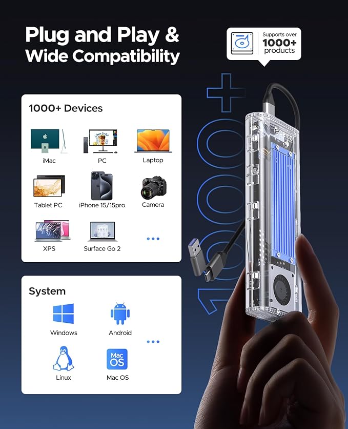 ORICO 40Gbps M.2 NVMe SSD Enclosure with Built-in Cooling Fan, Tool-Free, Support 2230 2242 2260 2280(M Key), Compatible with Thunderbolt 4/3 USB4/3.2-TCM2U4-BLUE