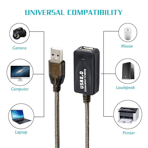 30FT USB Extension Cable, GGMTY USB 2.0 Type A Male to A Female Active Repeater Extension Cable 30ft, High Speed 480 Mbps