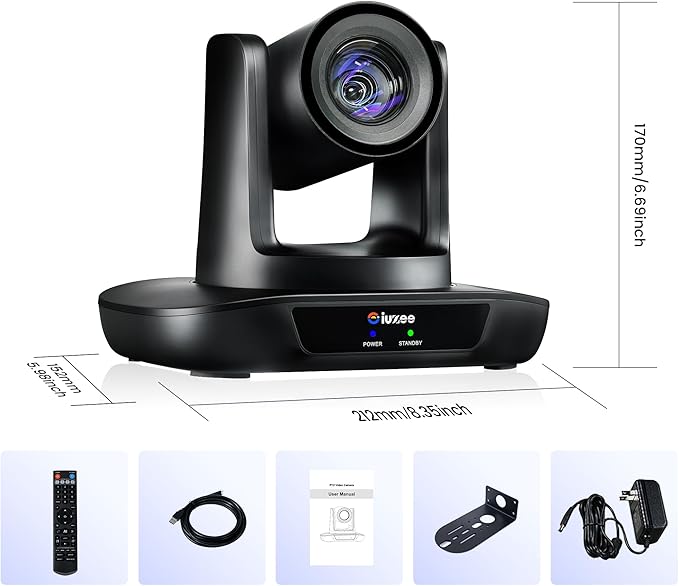 iuZee AI Auto Tracking PTZ Camera 3G-SDI/USB3.0/HDMI/LAN IP PoE Live Streaming 20X Optical and 8X Digital Zoom Camera 1080P 60FPS for Church Services Worship Education Events vMix OBS YouTube