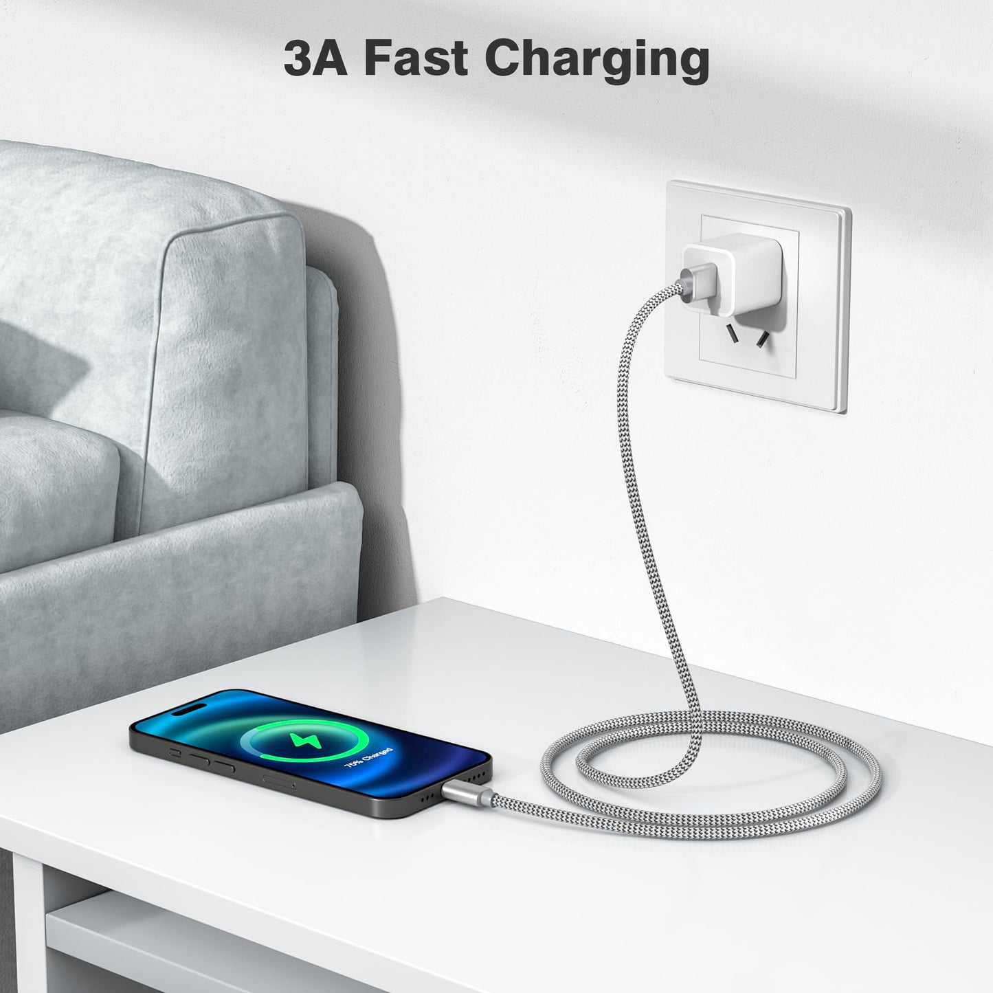 Elebase iPhone 17 17e Pro Max Charging Cable 1.5/3.3/6.6FT 3Pack,USB A to Type C Car Charger Cord,USBC Carplay Cable for New Apple 16 Plus iPad 10 Mini 7 Air 8,Airpods,Samsung Galaxy S26 S25 A17 Ultra