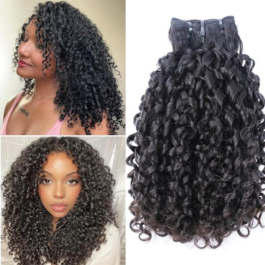 JYZ 16A Double Weft Pixie Curly Human Hair Bundles 14 Inch 1 Bundle Burmese Curly Bundles Human Hair 3C4A 100% Unprocessed Brazilian Raw Virgin Hair Extensions Quick Weave Extensions Natural Color