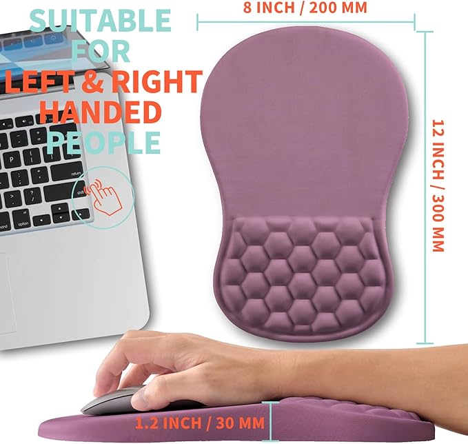 Kuosgm Ergonomic Mouse Pad Wrist Support with Memory Foam Massage Bulge, Carpal Tunnel Pain Relief Mousepad Wrist Rest for Mouse(12x8 inch, Dark Pink)
