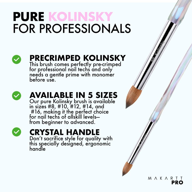 MakarttPro Kolinsky Acrylic Nail Brush #8 – 100% Pure Kolinsky Hair for Acrylic Powder & EMA Monomer, Professional Nail Brush with Superior Liquid Retention, Anti-Clogging, for Nail Techs & Beginners