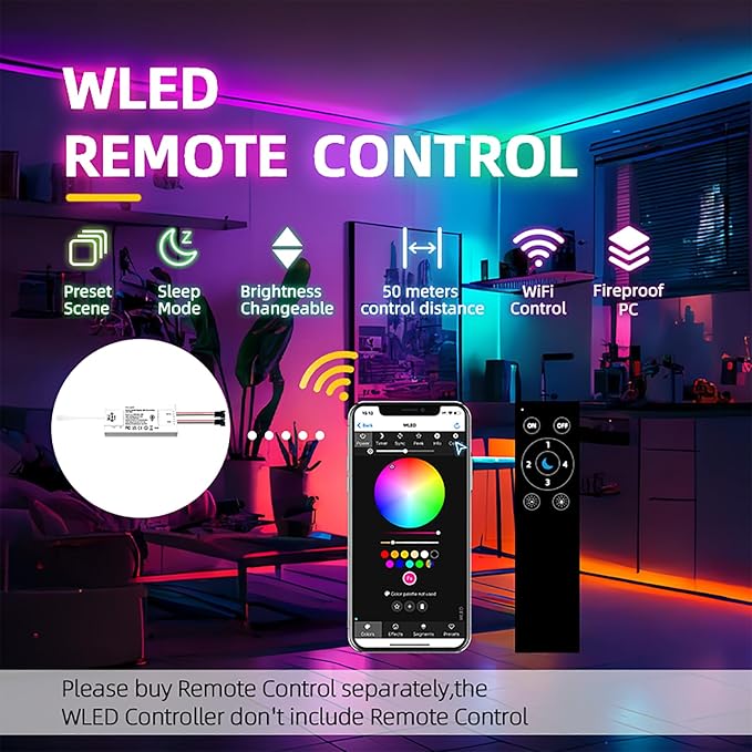 WeGoIOT ESP32 Ultra-Thin WLED Digital Light Strip Controller with Mic Sound Mode DC5-24V RGB IC Digital Dynamic Light WS2811 WS2812B SK6812 SM16703P Flexible DIY FCOB Addressable LED Strip