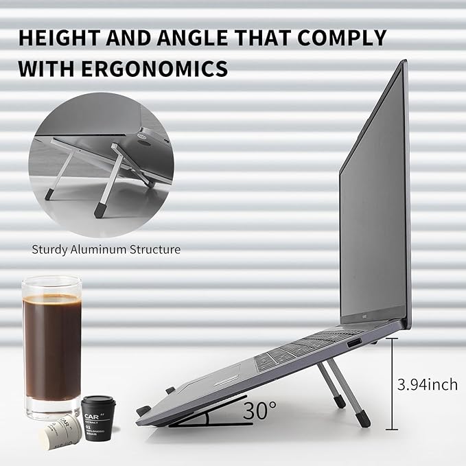 VECOFO Protable Laptop Stand for Desk,Foldable Laptop Riser Holder,Ventilated Cooling Notebook Mount Computer Stand for 10-15.6” Laptops,Tablets，Aluminum