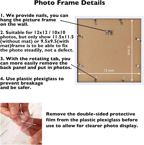 JCJMY 12x12 Picture Frame - Versatile Display for 30x30cm Diamond Art | White with Plexiglass