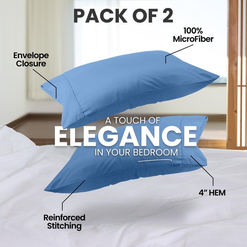 Utopia Bedding Pillow Cases King Size 2-Pack – Soft Brushed Microfiber – Envelope Closure – Perfect for Hospitals, Hotels, Guest Rooms – Oeko-TEX Certified, 20x40 Inches (Dutch Blue)