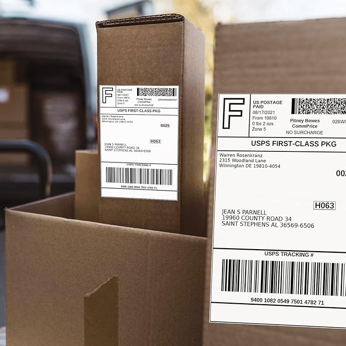 FungLam 4 Rolls 4x6 Direct Thermal Shipping Labels, 250 Labels Per Roll, 1" Core, Perforated, White Mailing Postage Shipping Label Compatible with Zebra 2844 ZP-450 ZP-500