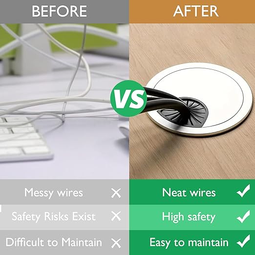 EASYEAH 2 Pcs Desk Grommet 2" / 50 mm, Desk Cord Hole Cover, Cable Grommet ABS Plastic, Desk Hole Grommet for Home & Office Pc, Detachable Cable Cord Organizer-Silver Sand