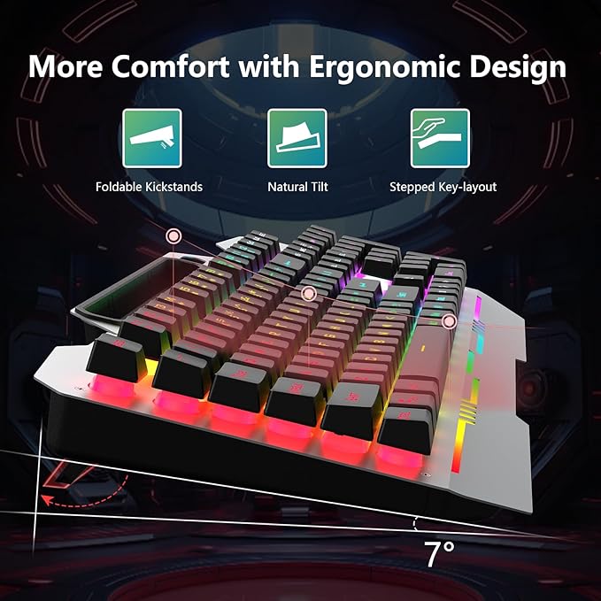 AULA Gaming Keyboard and Mouse, 104 Keys RGB Backlit Computer Keyboards Mouse and Keyboard Combo with Number Pad, All-Metal Panel Wired PC Keyboard for Laptop Win XP/7/8/10, T102 New Update Version