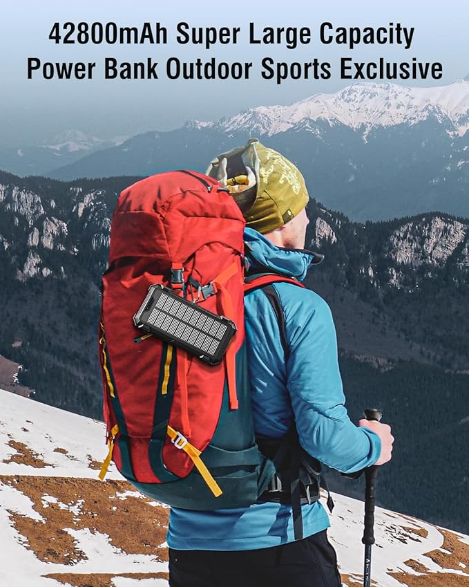 Sudrov Solar Charger Power Bank, 20000mAh Wireless Portable Charger with USB-C in/Output, QC3.0 Fast Charging 15W 4 Ports Outdoor Battery Pack Built-in Dual Led Flashlights for iPhone Samsung etc